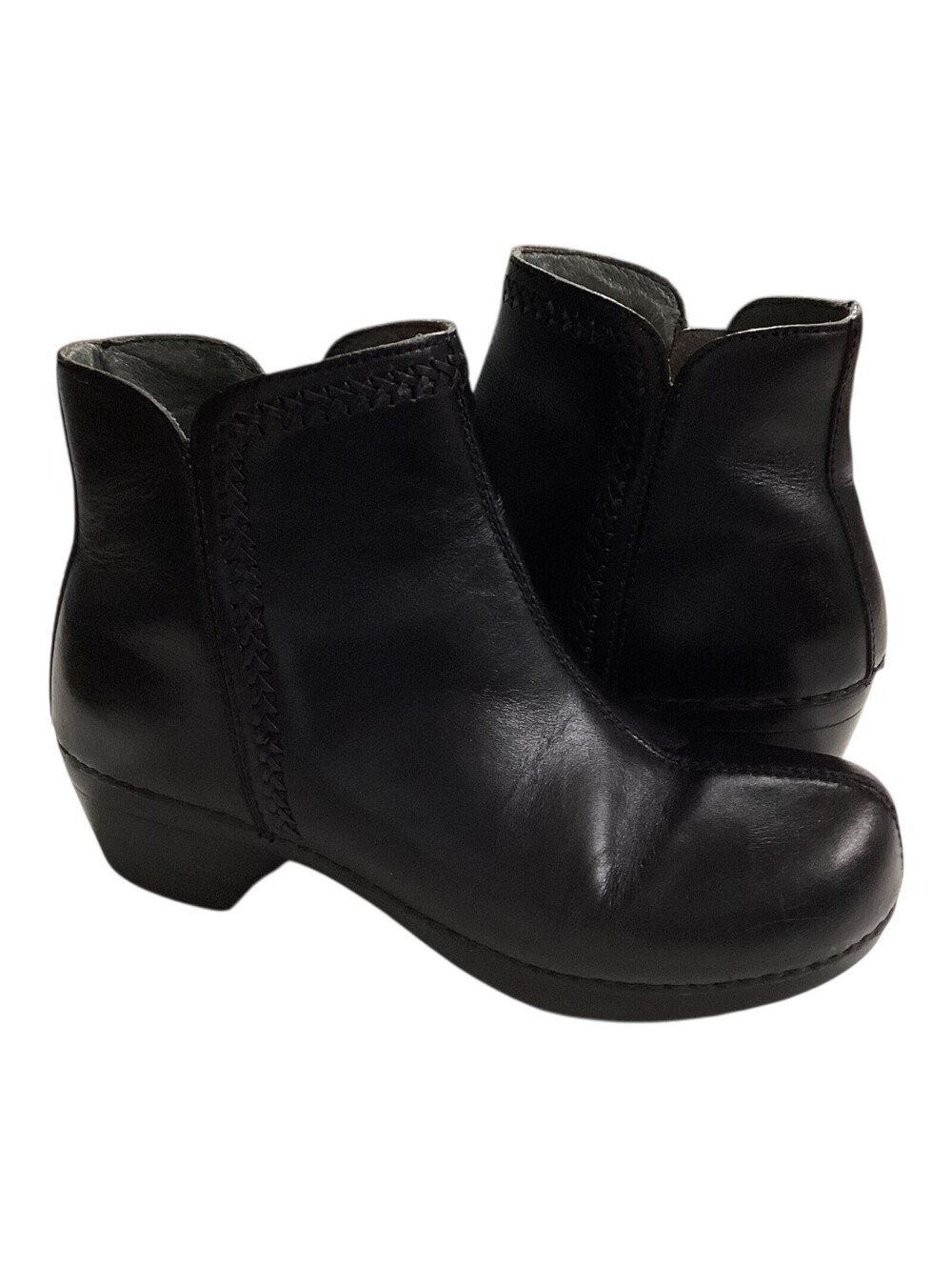 DANSKO Women's Ankle Boots Zip Platform Black Heel Leather Black Sz 38/8 GUC